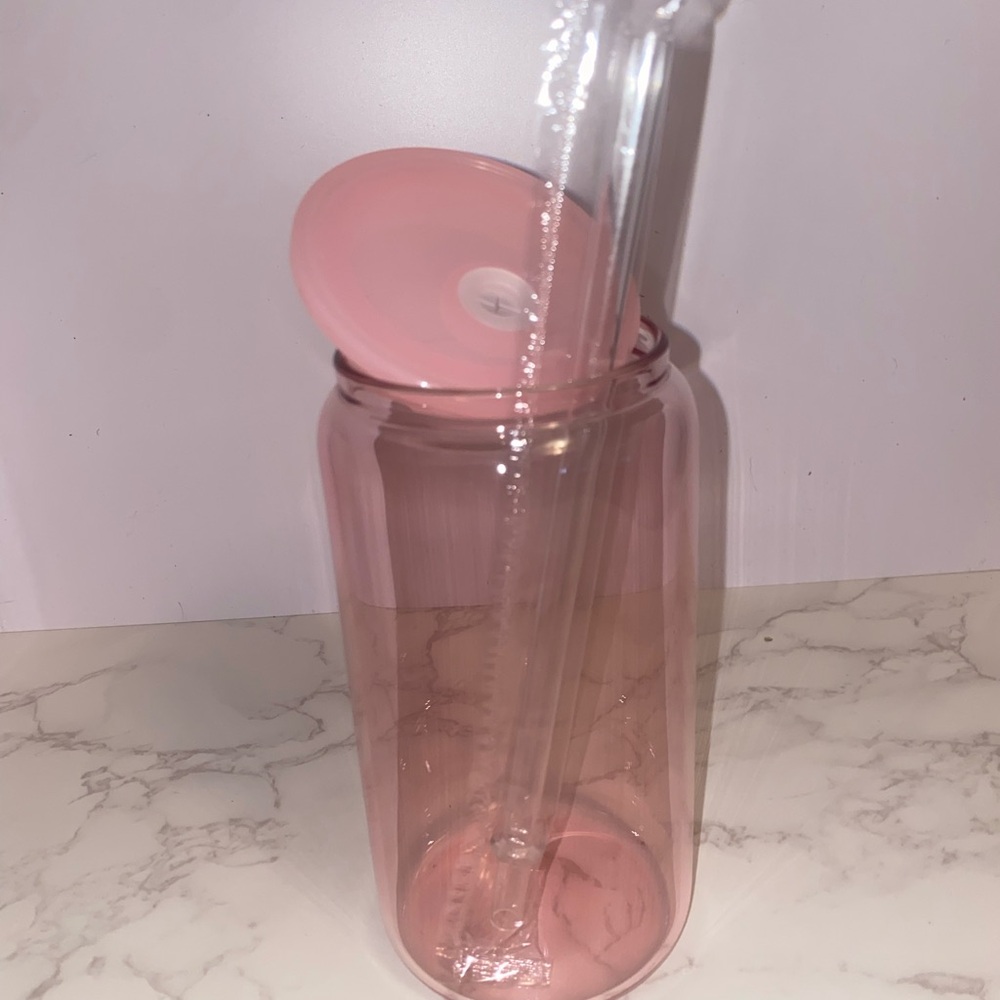 Pink tumbler Jar with Straw